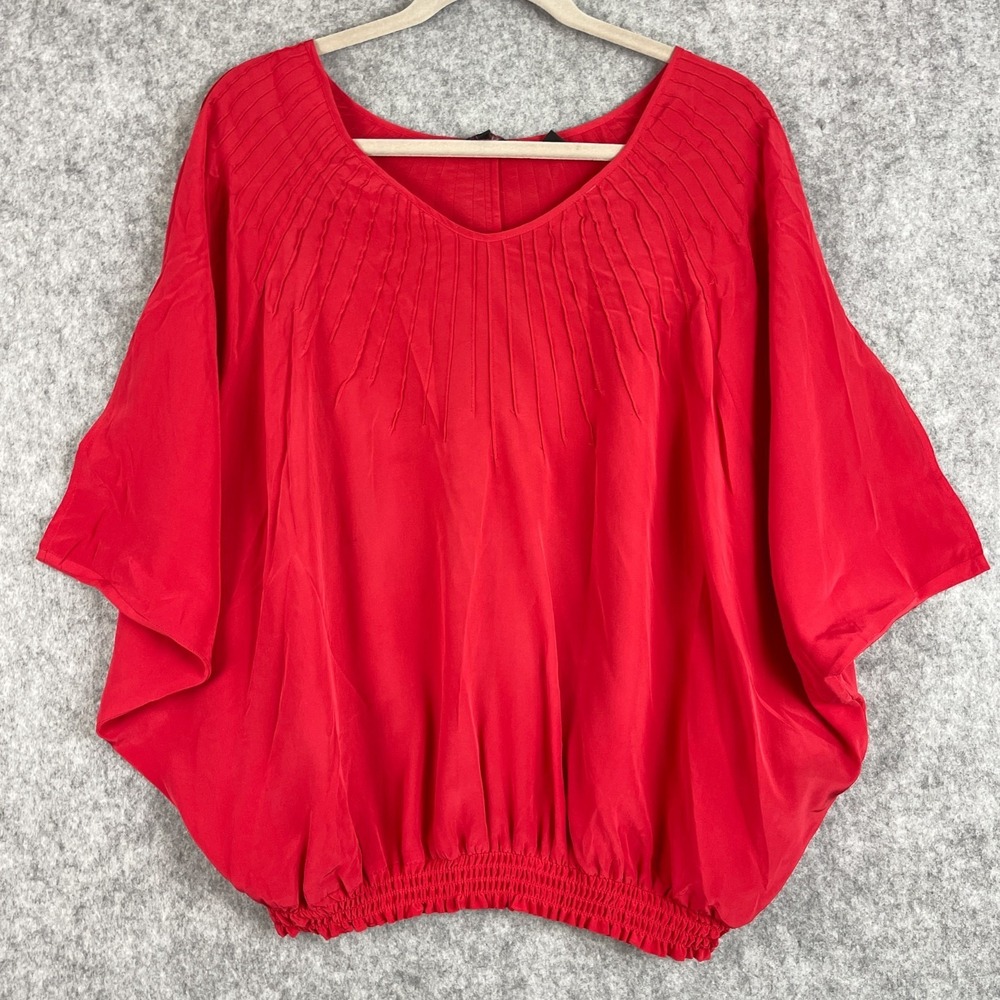 Ted Baker Skippa Silk Top Womens 1 Red Batwing Oversized Smocked Lightweight